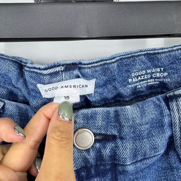 Good American Good Waist Cropped Palazzo Wide Leg Crop Jeans - Picture 2 of 3